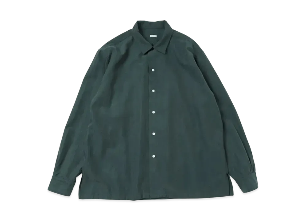 A.PRESSE Silk Cotton Open Collar L/S Shirt "Green"