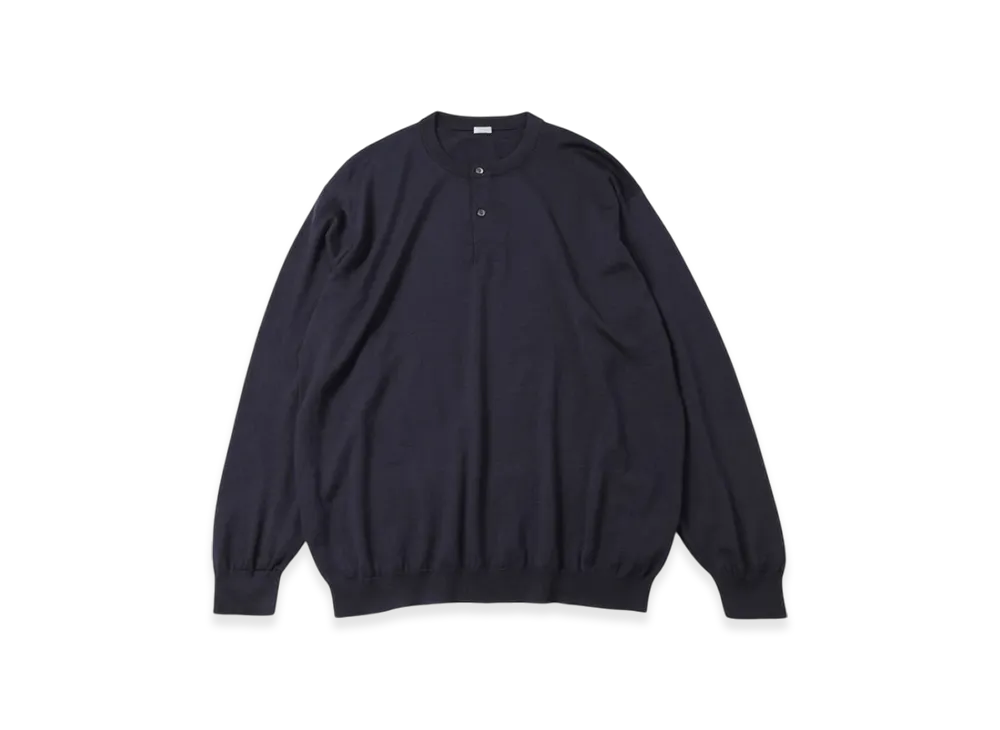 A.PRESSE Wool Knit Henley Neck Sweater "Navy"