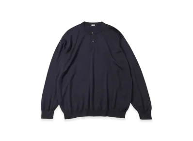 A.PRESSE Wool Knit Henley Neck Sweater "Navy"