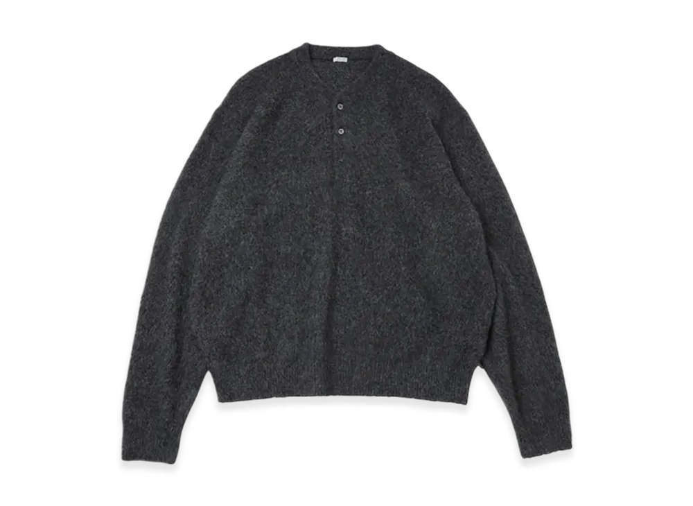 A.PRESSE Cashmere Middle Gauge Henley Neck Sweater "Charcoal"