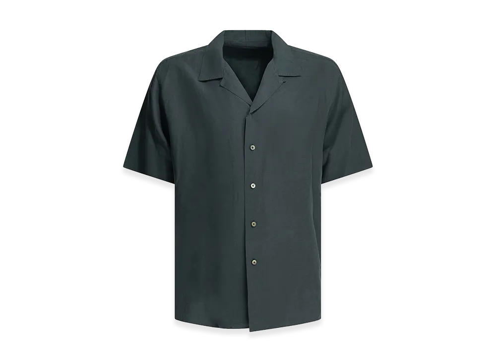 A.PRESSE Vintage Silk Linen S/S Open Collar Shirts "Blue"