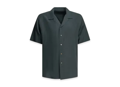 A.PRESSE Vintage Silk Linen S/S Open Collar Shirts "Blue"