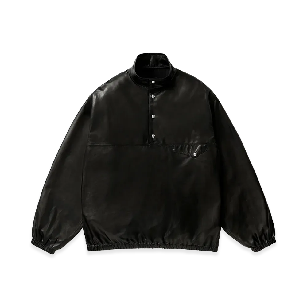 A.PRESSE Leather Pullover Snap Shirt "Black"