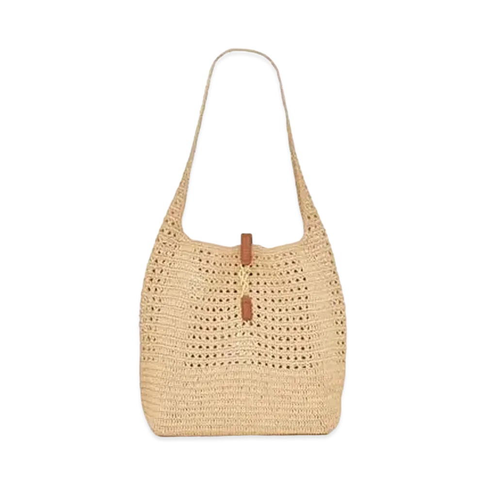 SAINT LAURENT Hobo Raffia Bag In Crochet And Smooth Leather "Natural"