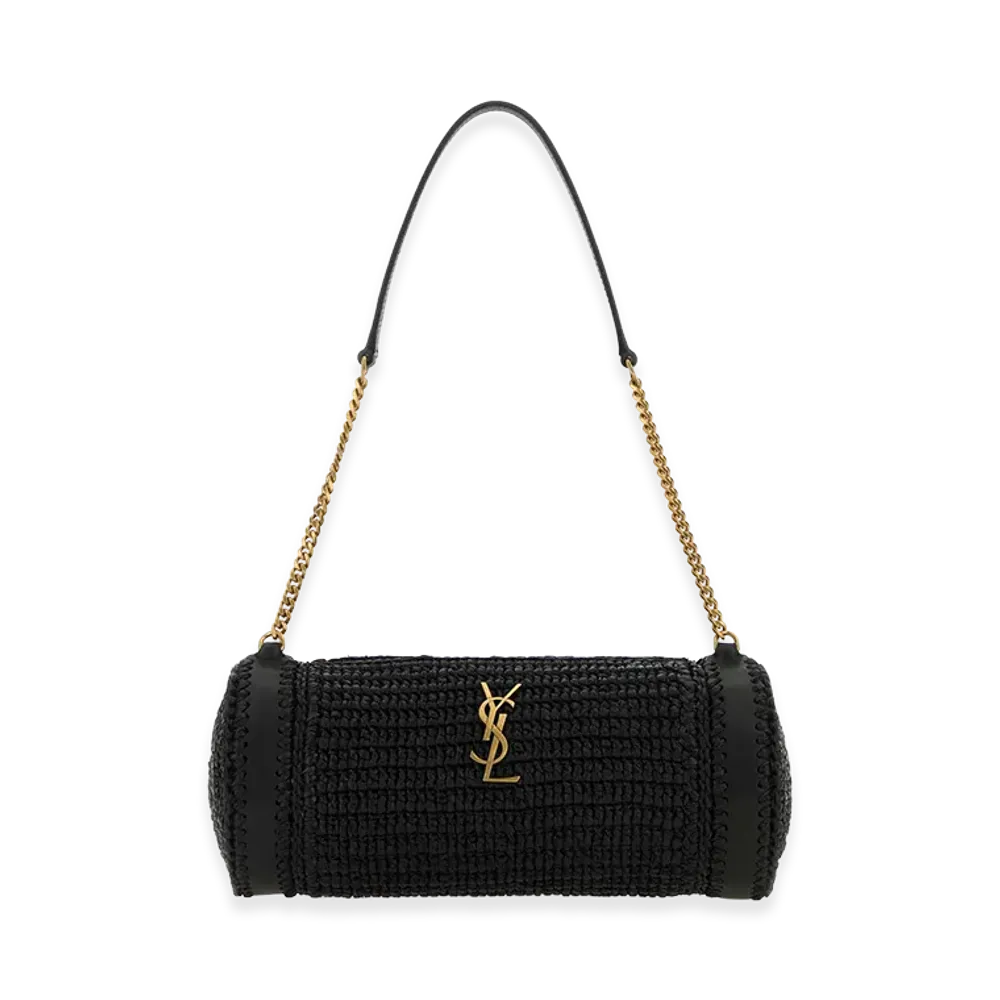 Saint Laurent Women's Raffia And Leather Cassandre Shoulder Bag "Black"