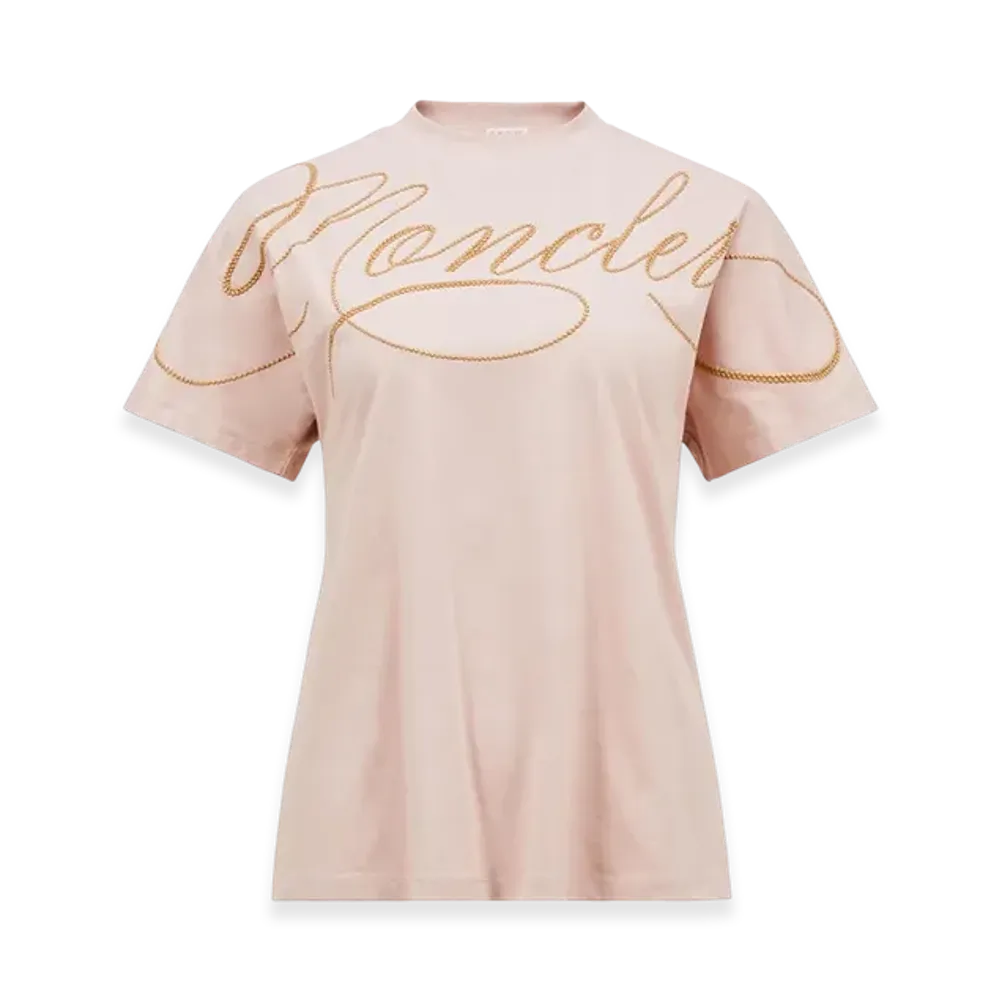 MONCLER Embroidered Cursive Logo Cotton T-Shirt "Pink"