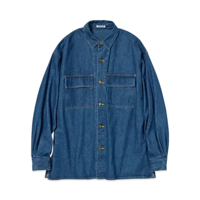 AURALEE Selvedge Light Oz Denim Shirt "Midium Washed Indigo"