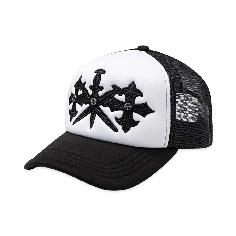 Unknown London Dagger Cross Leather Patch Mesh Cap "Black"