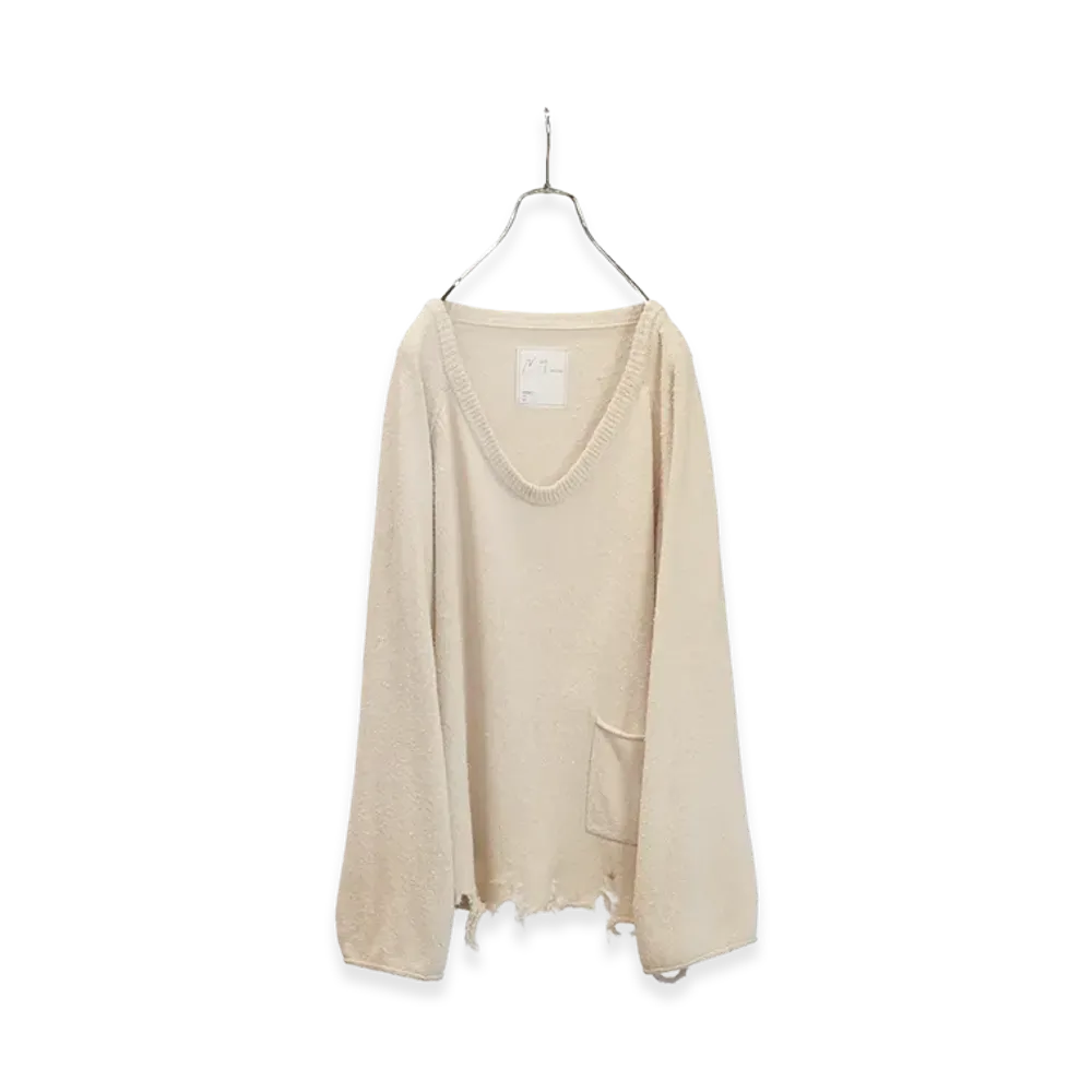 ANCELLM Damage Silk Uvneck Knit "Off"