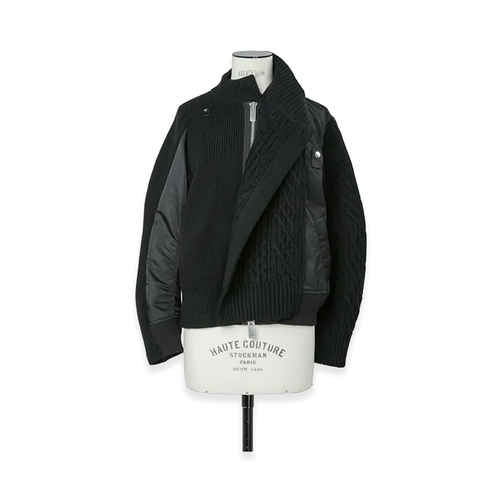 sacai Women's Nylon Twill x Wool Knit Blouson "Black"