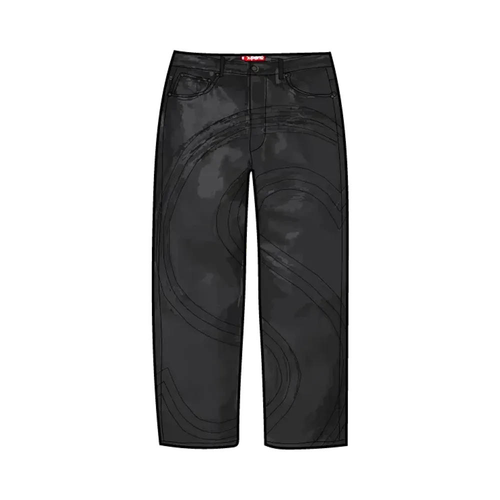 Supreme S Logo Leather Baggy 5-Pocket Jean "Black"