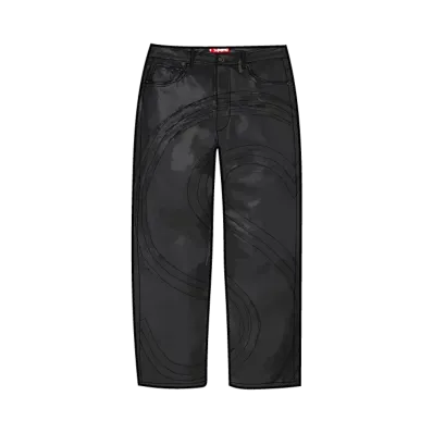 Supreme S Logo Leather Baggy 5-Pocket Jean "Black"
