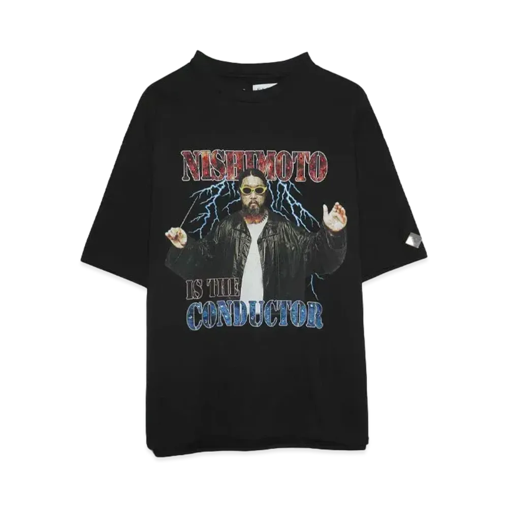 NISHIMOTO IS THE MOUTH x el conductorH STONE DECORATED T-SHIRT 'THE CONDUCTOR "BLACK"