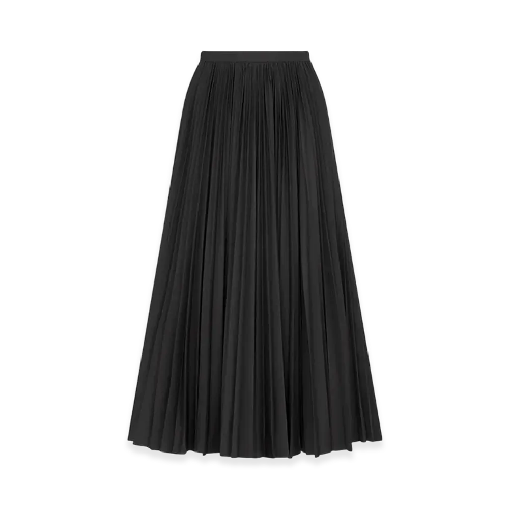 Dior Women's Mid-Length Pleated Skirt Silk Poplin "Black"