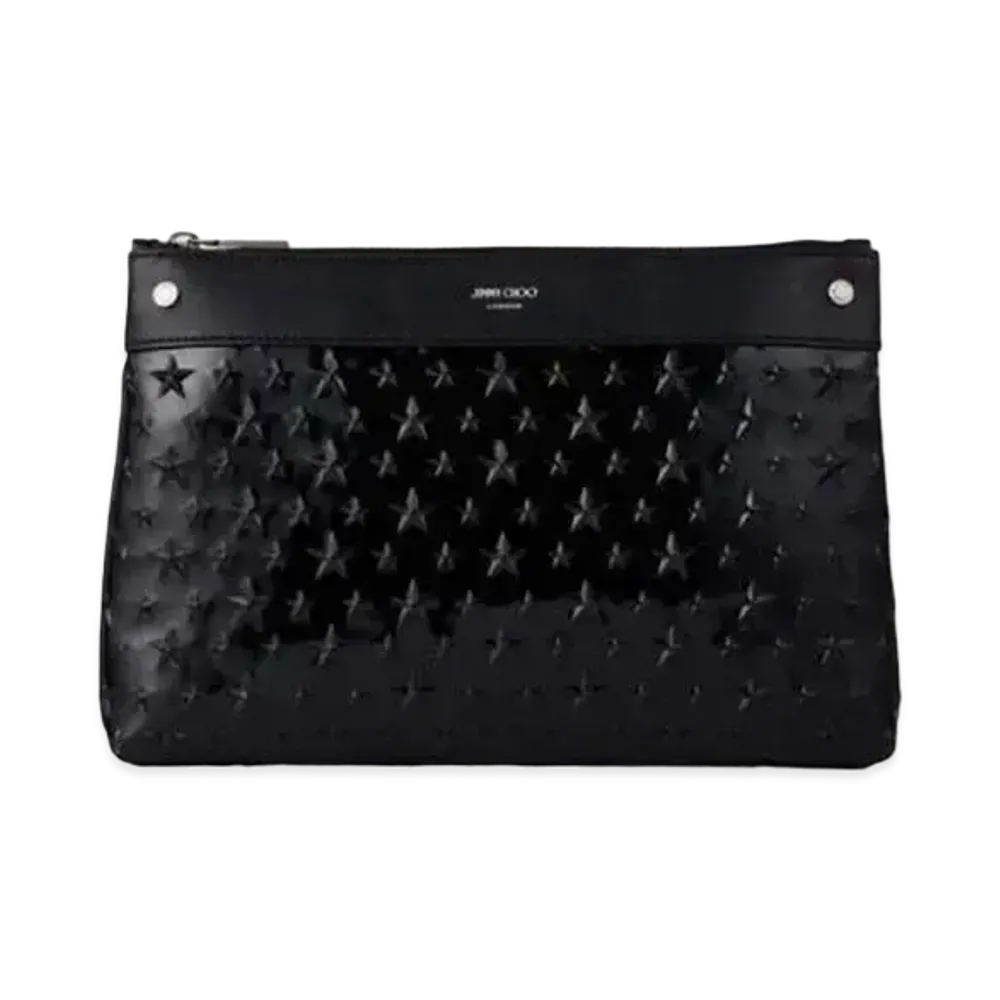 JIMMY CHOO KIMI-N Star Emboss Glossy Fabric Crossbody Bag "Black"