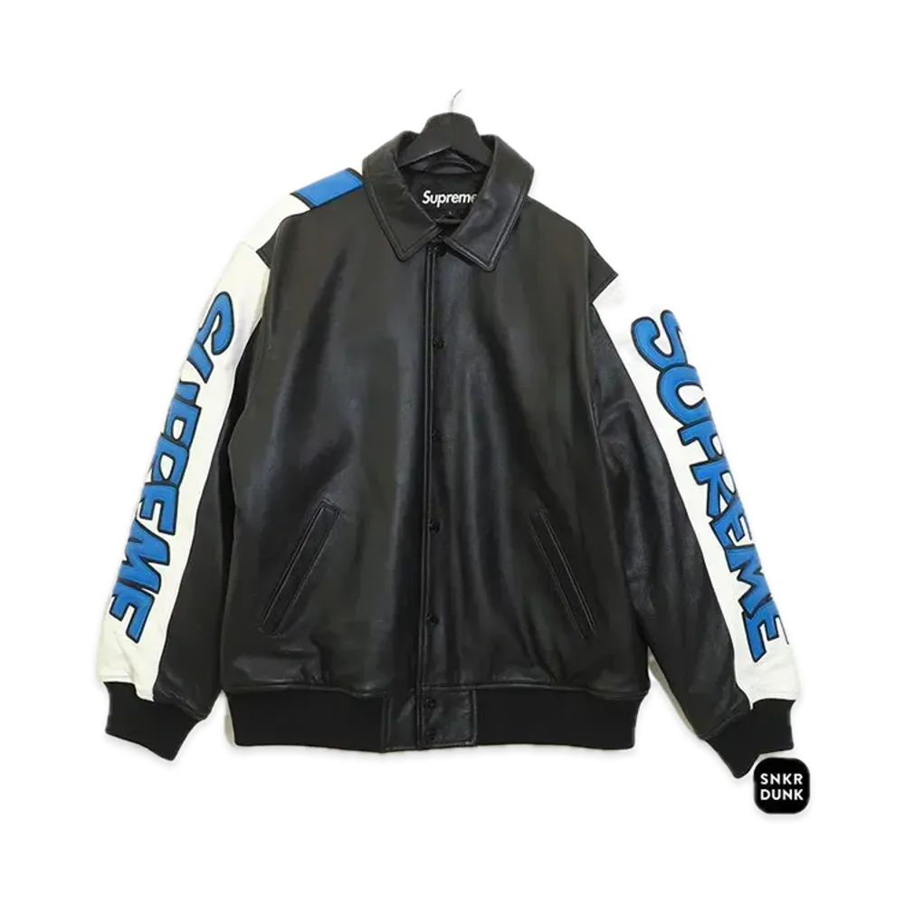 Supreme x Smurfs Leather Varsity Jacket "Black"
