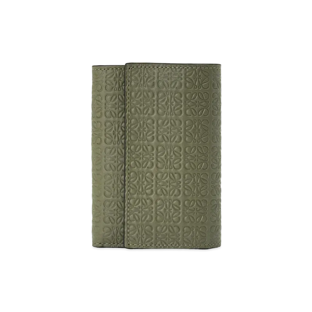 LOEWE Small Vertical Wallet In Embossed Silk Calfskin "Avocado Green"