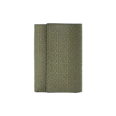 LOEWE Small Vertical Wallet In Embossed Silk Calfskin "Avocado Green"