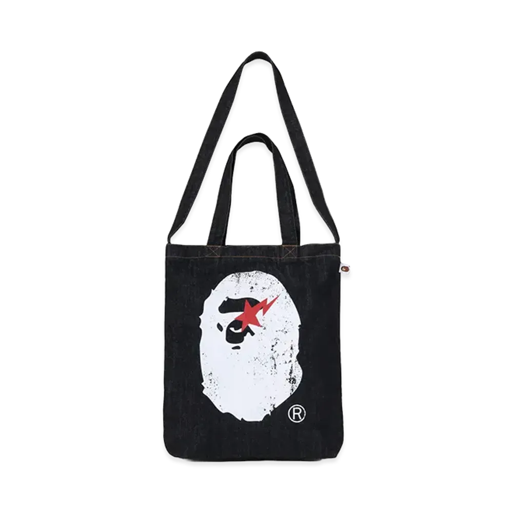 A BATHING APE Ape Head Denim 2Way Tote Bag "Indigo"
