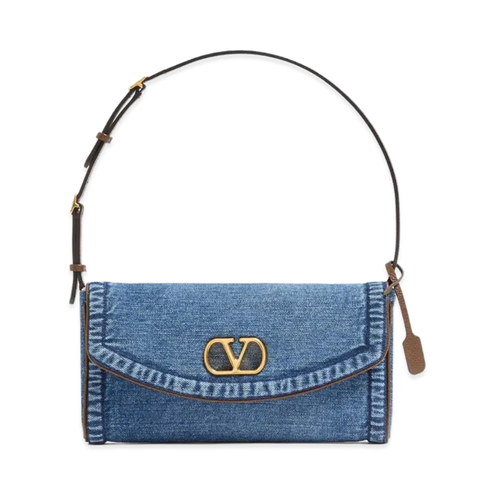 Valentino Women's Denim Devain Shoulder Bag "Blue"
