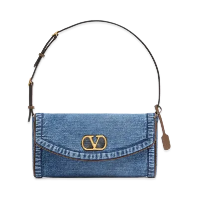 Valentino Women's Denim Devain Shoulder Bag "Blue"