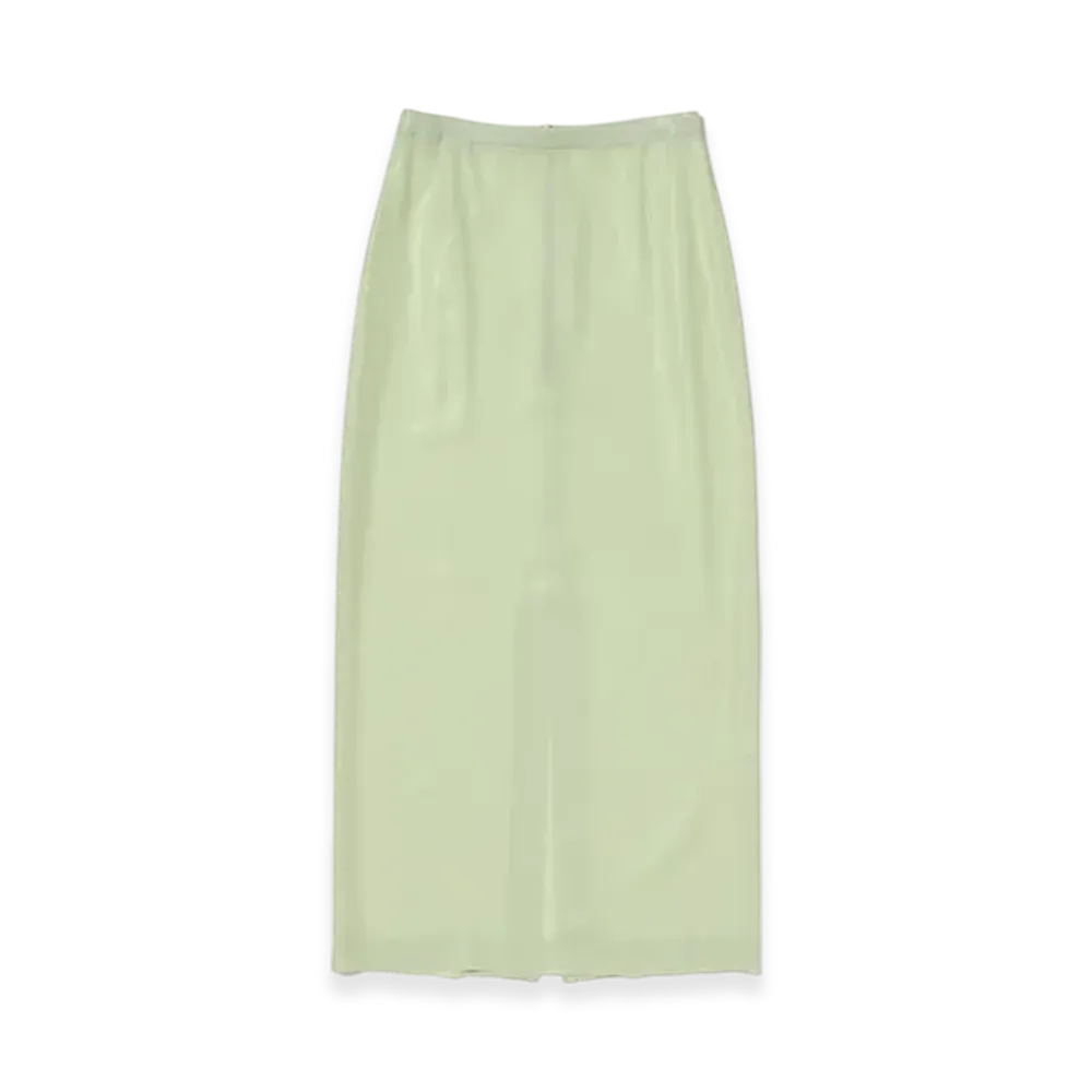 AURALEE Foil Printed Silk Lawn Skirt "Pale Green"