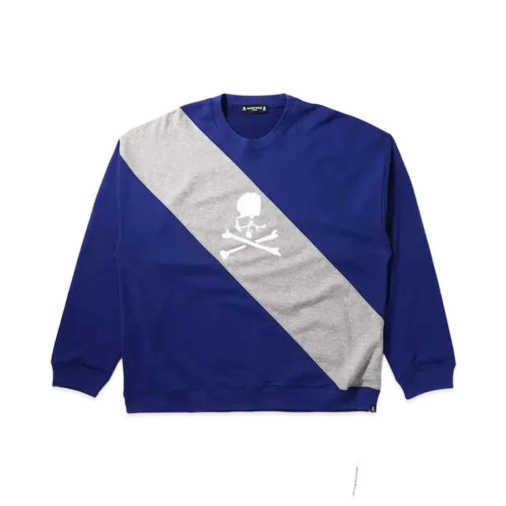 mastermind JAPAN Boxy Diagonal Switching Crewneck "Navy Top Gray"