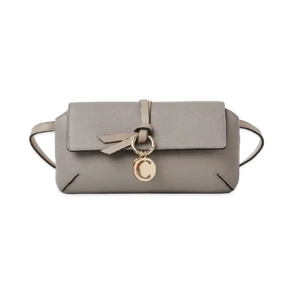 Chloe Alphabet Cross Body Pouch In Grained & Shiny Calfskin "Grey"