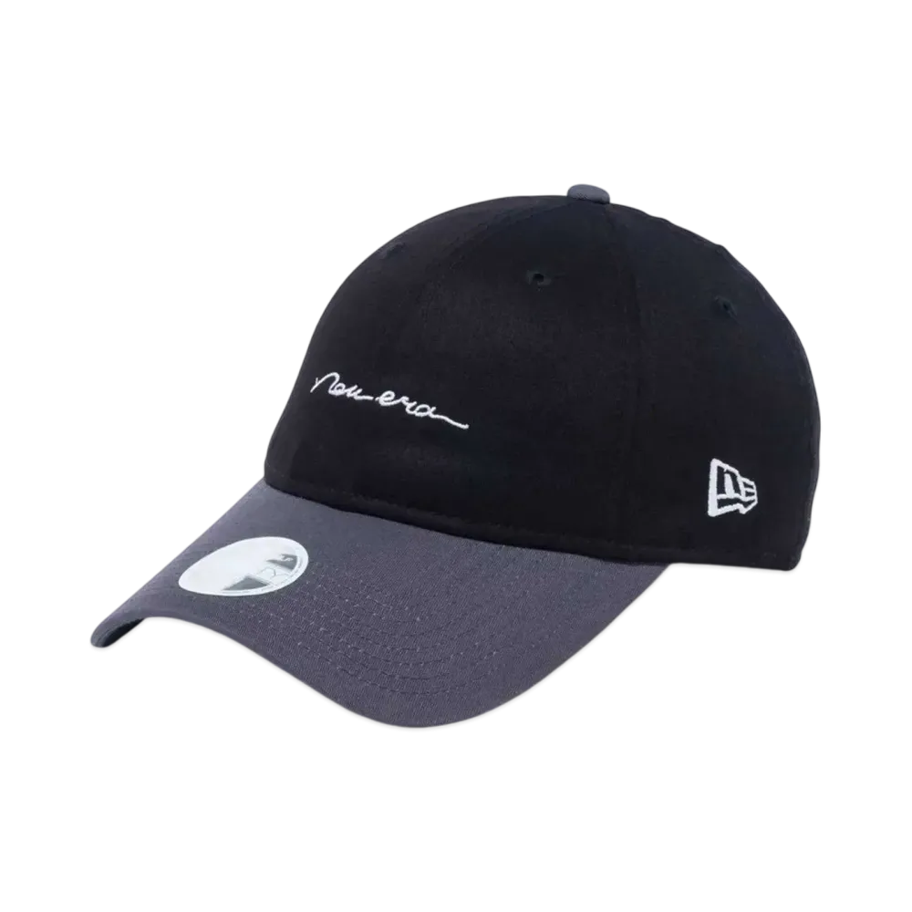 NEW ERA Golf Women's 9Twenty Long Visor Stretch Cotton Washable Handwritten Logo "Black/Gray"
