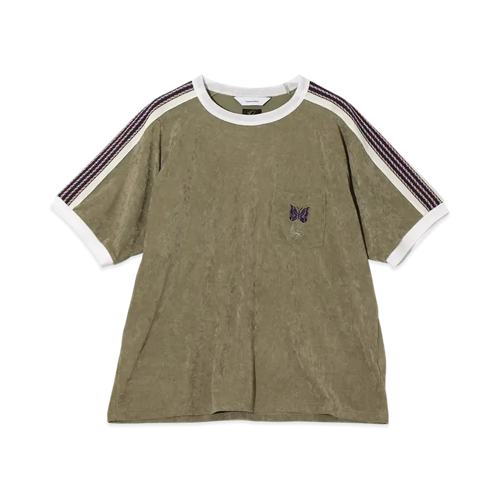 NEEDLES x Sasquatchfabrix. S/S Papillon Emb. Tee - Poly Velour "Khaki"