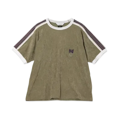 NEEDLES x Sasquatchfabrix. S/S Papillon Emb. Tee - Poly Velour "Khaki"
