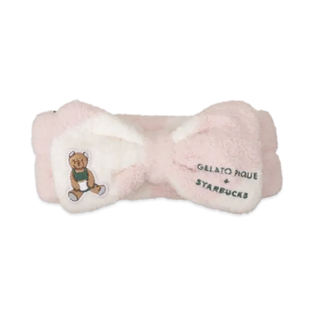 STARBUCKS x GELATO PIQUE Powder Bear Embroidery Border Hairband "Soft Pink"