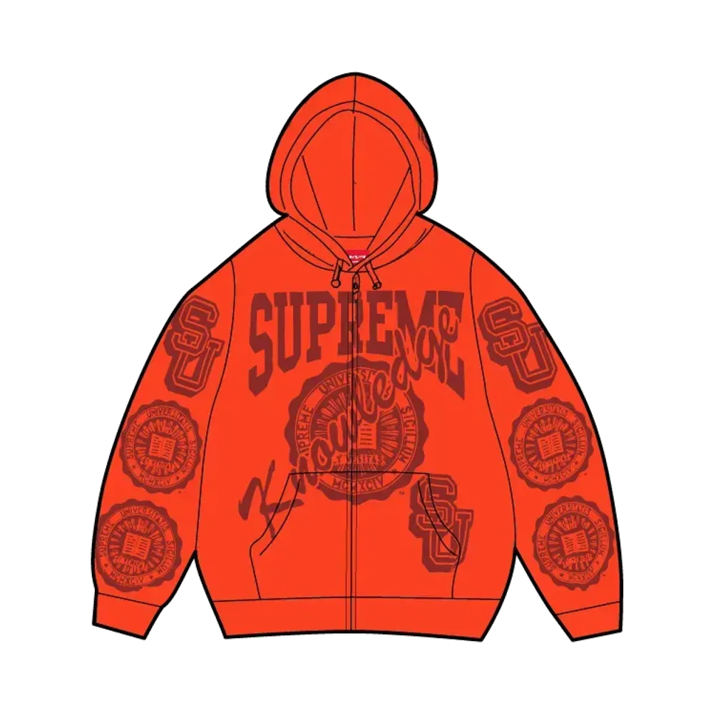 Supreme Knowledge Reigns Zip Up Hooded Sweatshirt "Orange"