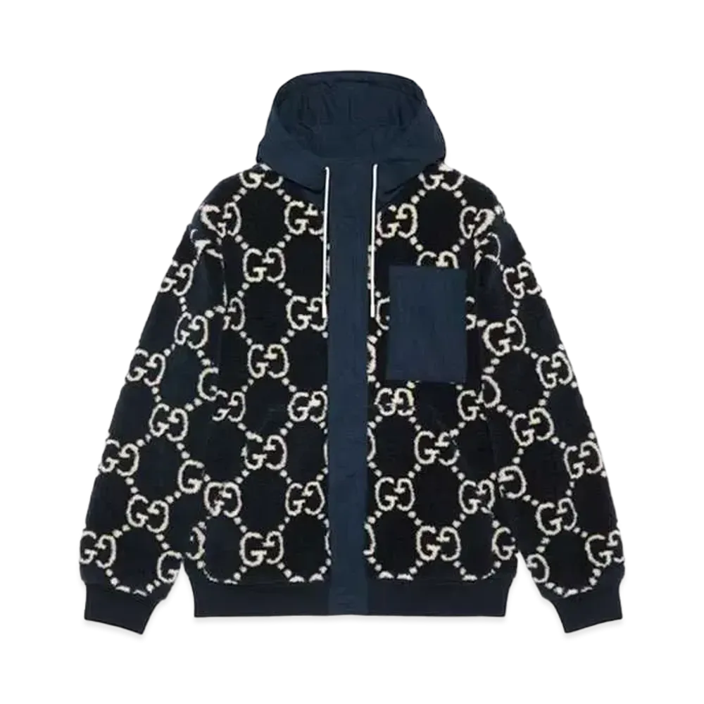 GUCCI GG Fuzzy Fabric Jacquard Jacket "Dark Blue"