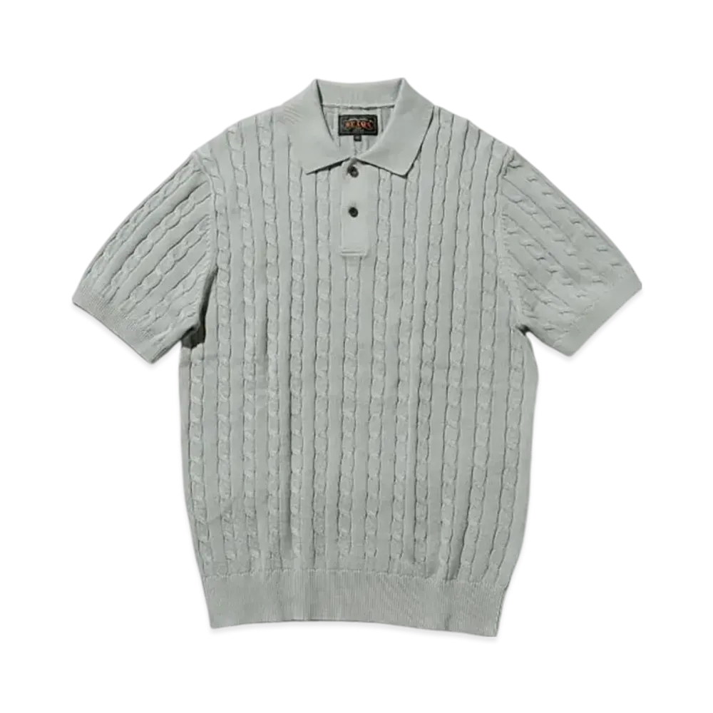 BEAMS Knit Polo Cable "IceBlue"