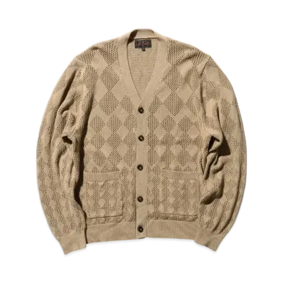 BEAMS Cardigan Diamond Mesh "Beige"