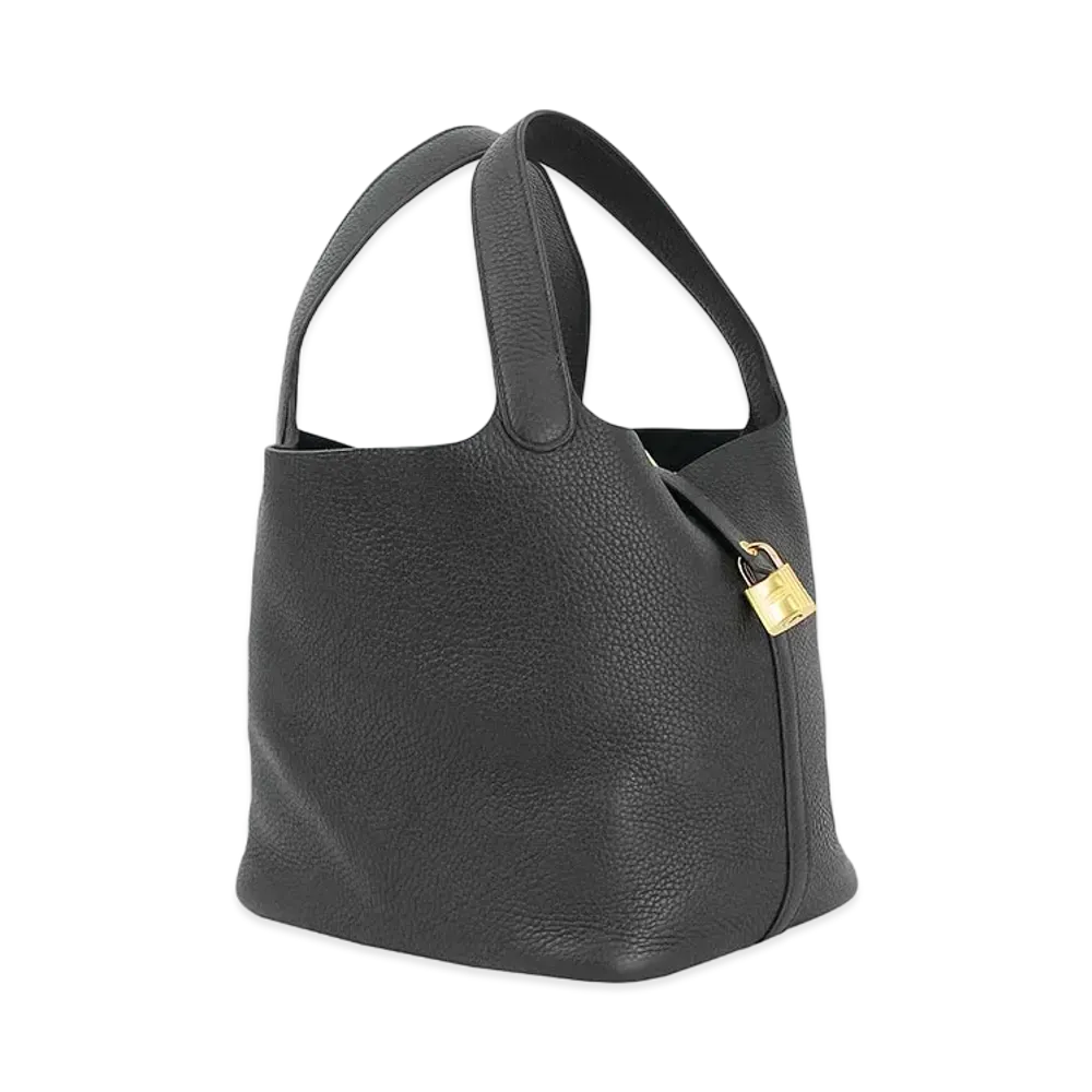 Hermes Picotin Lock 22/MM Taurillon Clemence "Noir/Gold"