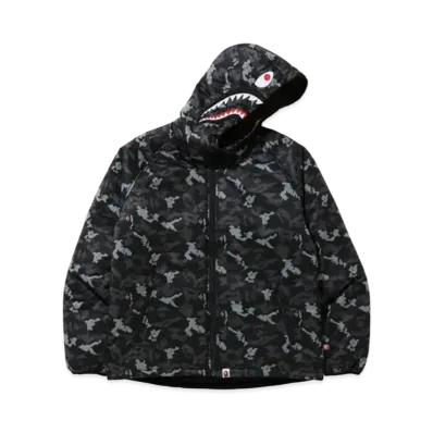A BATHING APE Digital Camo Shark Padded Hoodie Jacket "Black"