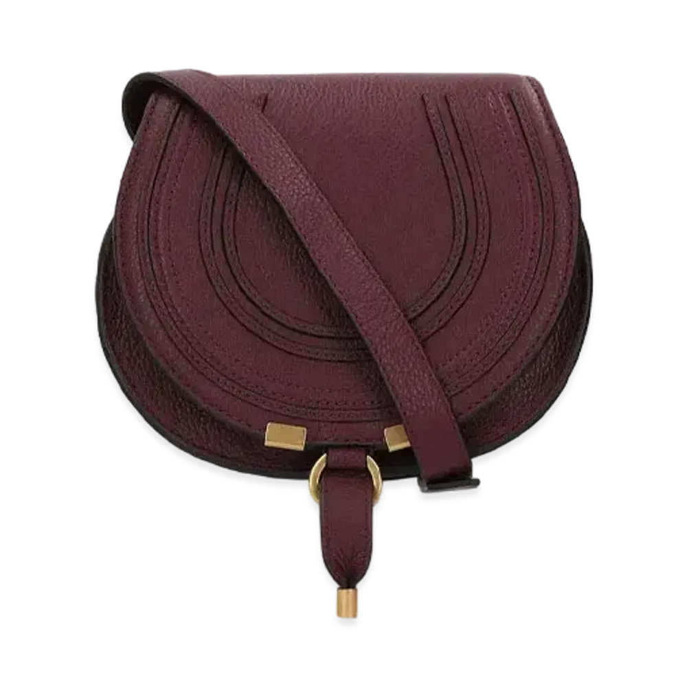 Chloe Mini Marcie Saddle Bag In Grained Calfskin "Burgundy"