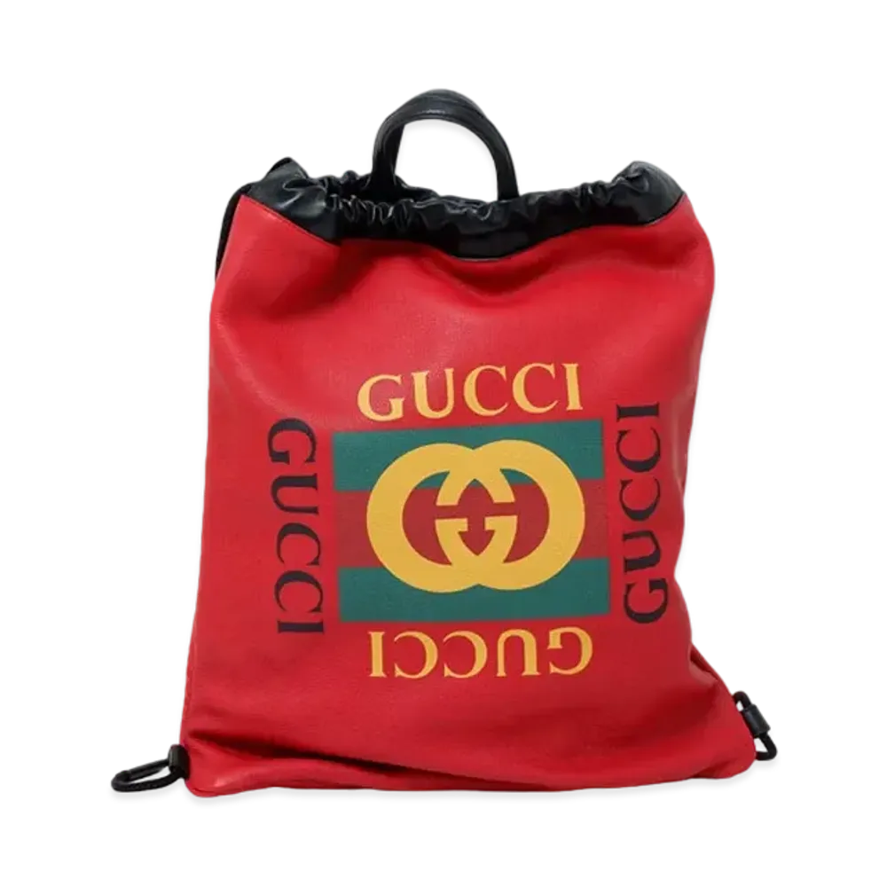 GUCCI Print Leather Drawstring Backpack "Red"