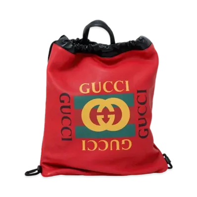 GUCCI Print Leather Drawstring Backpack "Red"