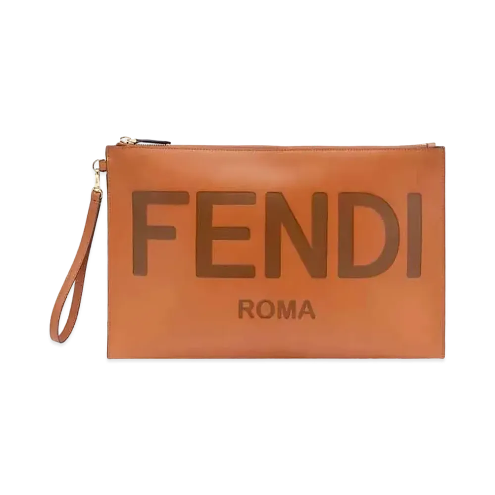 FENDI Flat Slim Clutch Large Leather Slim Clutch "Brown"