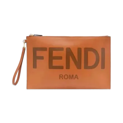 FENDI Flat Slim Clutch Large Leather Slim Clutch "Brown"