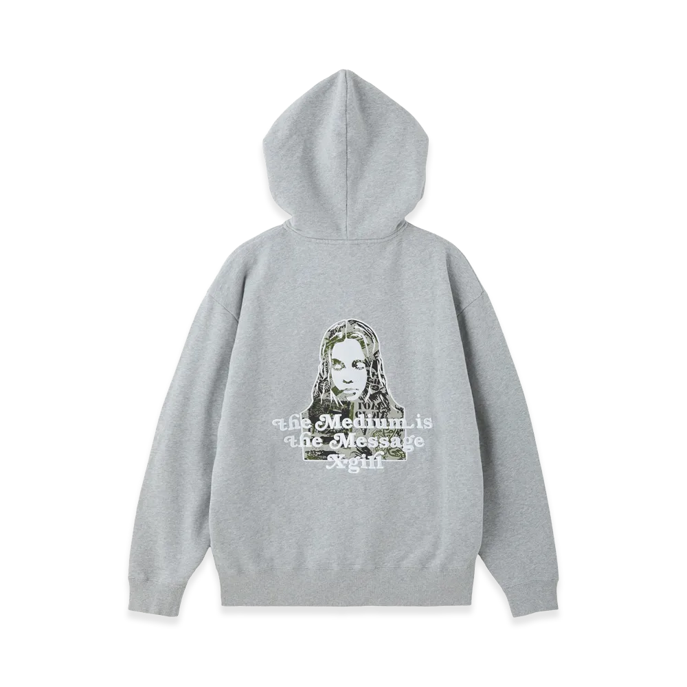 X-Girl Women's Brushed Collage Graphic Face Patch Zip Up Sweat Hoodie "Ash"