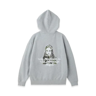 X-Girl Women's Brushed Collage Graphic Face Patch Zip Up Sweat Hoodie "Ash"