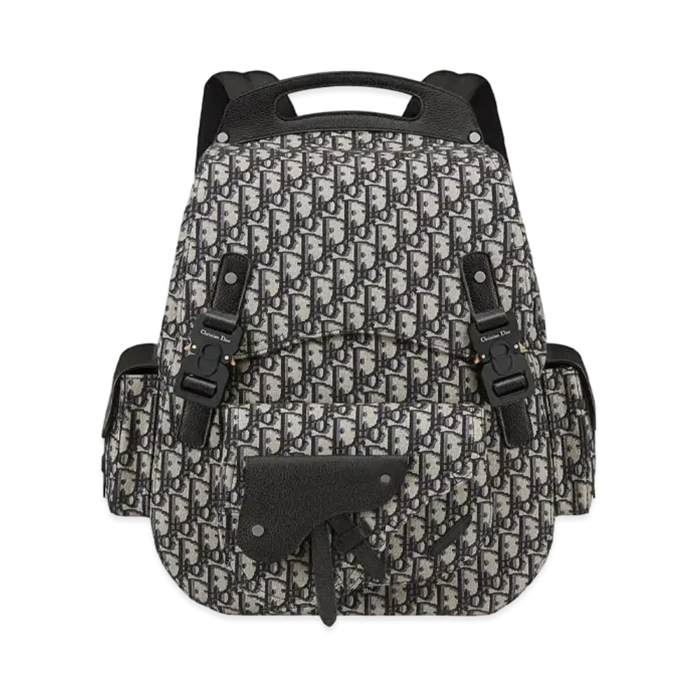 Dior Gallop Maxi Backpack Dior Of Oblique Jacquard & Grained Calfskin "Beige/Black"