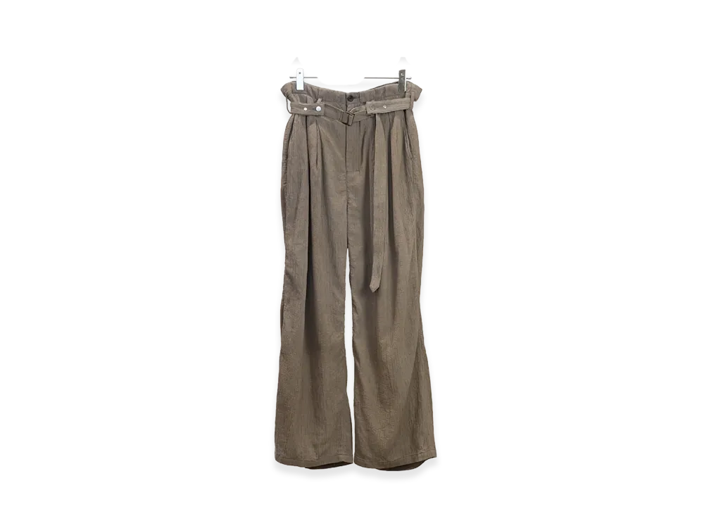 ANCELLM Belted Crepe Tuck Slacks "Greige"