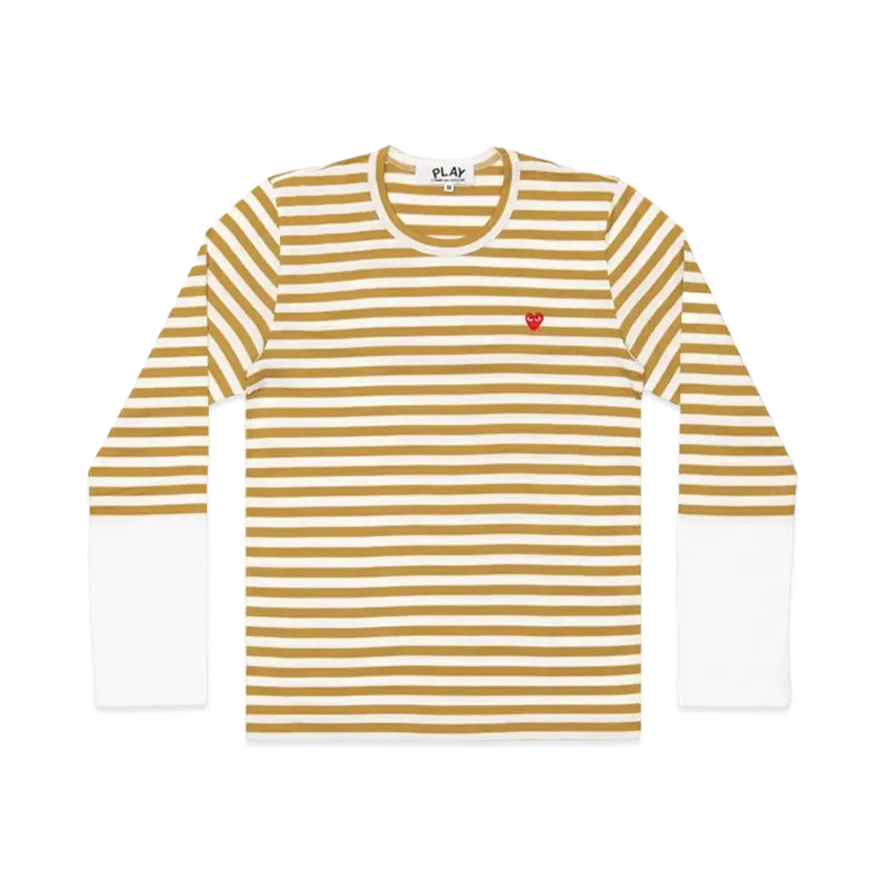 PLAY COMME des GARCONS Red Heart Striped L/S T-Shirt Mens "Olive/White"