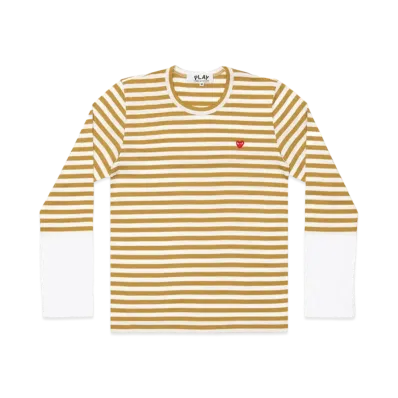 PLAY COMME des GARCONS Red Heart Striped L/S T-Shirt Mens "Olive/White"