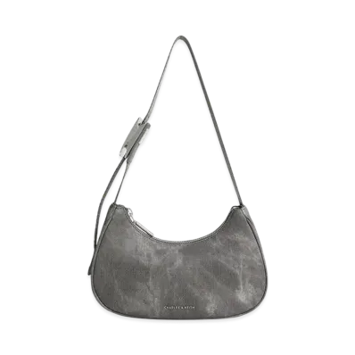 CHARLES & KEITH Nylon Curved Metallic Accent Shoulder Bag "DarkGrey"